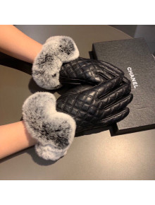 Chanel Lambskin and Rubbit Fur Gloves Black 2021 26