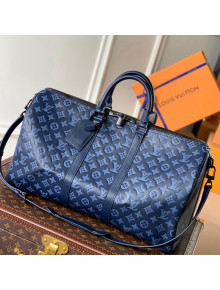 Louis Vuitton Keepall Bandoulière 50 Bag in Monogram Shadow Leather M45731 Navy Blue 2021