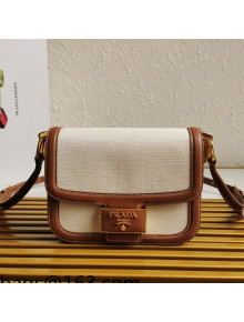 Prada Canvas and Leather Shoulder Bag 1Bd257 White/Brown 2021