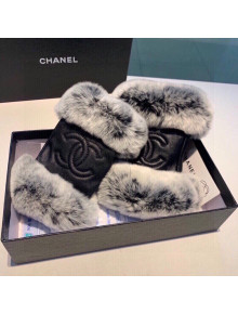 Chanel Lambskin and Rubbit Fur Gloves Black 2021 35
