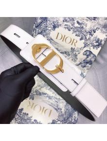 Dior Leather Belt 45mm with Wide CD Buckle White/Gold 2019