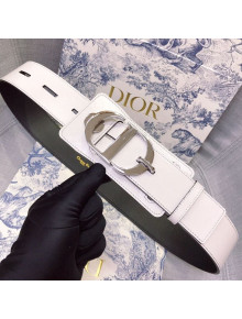 Dior Leather Belt 45mm with Wide CD Buckle White/Silver 2019