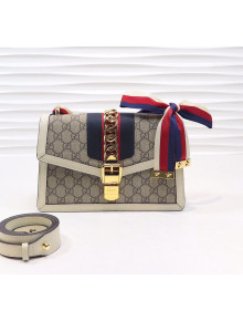 Gucci Sylvie GG Small Shoulder Bag with Web Ribbon Strap 421882 White 2019