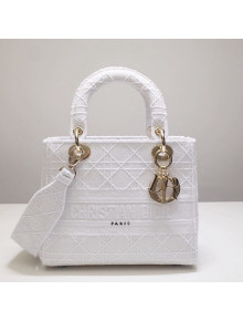 Dior Medium Lady D-Lite Embroidered Cannage Bag White 2021