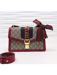Gucci Sylvie GG Small Shoulder Bag with Web Ribbon Strap 421882 Red 2019