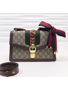 Gucci Sylvie GG Small Shoulder Bag with Web Ribbon Strap 421882 Coffee 2019