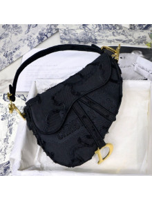 Dior Medium Saddle Bag in Camouflage Embroidered Canvas Bag Black 2019
