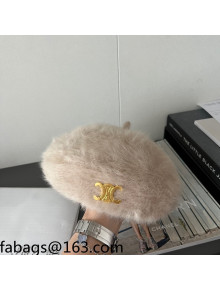 Celine Rabbit Fur Beret Hat Beige 2021 110531