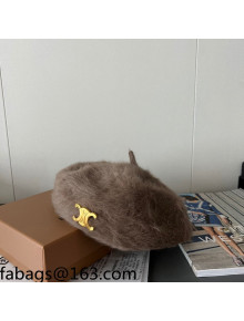 Celine Rabbit Fur Beret Hat Grey 2021 110532