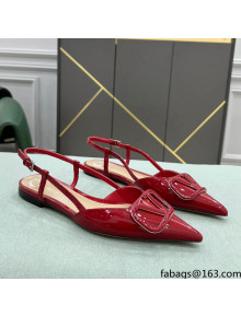 Valentino VLOGO SIGNATURE Patent Leather Slingback Flat Ballerina Deep Red 2022