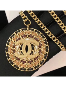 Chanel Leather and Chain Round Pendant Necklace AB1443 2019