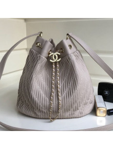 Chanel Chevron Pleated Bucket Bag Light Gray 2019
