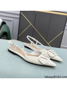 Valentino VLOGO SIGNATURE Patent Leather Slingback Flat Ballerina White 2022