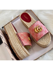 Gucci GG Matelassé Canvas Espadrille Sandal With Cord platform Pink 2020