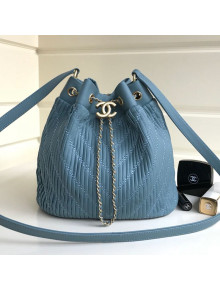 Chanel Chevron Pleated Bucket Bag Blue 2019