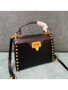 Valentino Small Rockstud Alcove Grainy Calfskin Handbag Black Leather 2021 0488