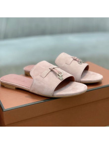 Loro Piana Suede Flat Slide Sandals Pink 2021 04