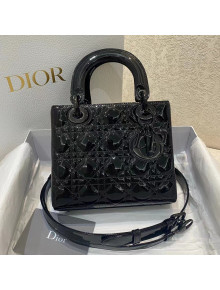 Dior Small Lady Dior Bag in Patent Cannage Lambskin All Black 2021