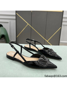 Valentino VLOGO SIGNATURE Patent Leather Slingback Flat Ballerina Black 2022