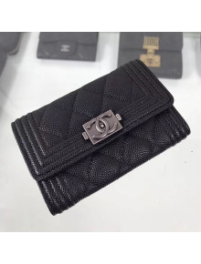 Chanel Grained Leather Small Flap Boy Wallet A80603 Black 2019