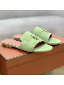 Loro Piana Suede Flat Slide Sandals Green 2021 08