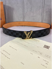Louis Vuitton Damier Black Canvas Belt 40mm with Gold Striped LV Buckle 2020