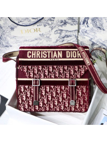 Dior Diorcamp Messenger Bag in Burgundy Oblique Embroidered Velvet 2020