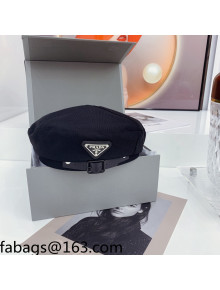 Prada Cotton Beret Hat with Buckle Black 2021 110551