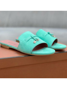 Loro Piana Suede Flat Slide Sandals Blue 2021 10