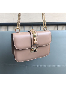 Valentino Small Chain Box Shoulder Bag in Calfskin Pink 2019