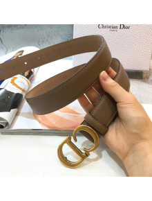 Dior Leather 3cm Belt with CD Buckle Khaki 006 2019