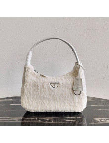 Prada Re-Edition 2000 Fur Mini Hobo Bag 1NE515 White 2020