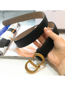 Dior Leather 3cm Belt with CD Buckle Black 007 2019