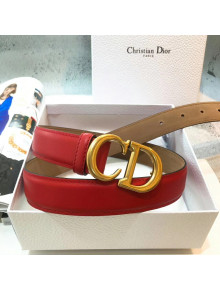 Dior Leather 3cm Belt with CD Buckle Red 010 2019