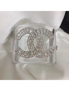 Chanel Resin Crystal CC Cuff Bracelet Silver 2019