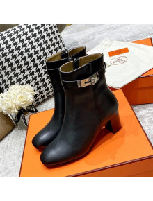 Hermes Kelly Leather Ankle Boots 6.5cm Black/Silver 2021 20
