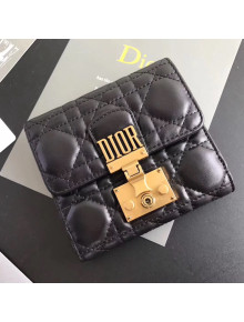 Dior French "Dioraddict" Flap Wallet in Cannage Lambskin Black 2017