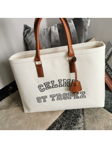 Celine Horizontal Cabas Large Tote in White Canvas with Celine Print 2021
