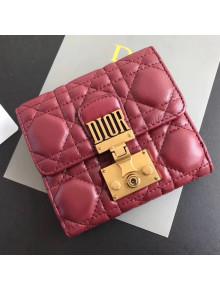 Dior French "Dioraddict" Flap Wallet in Cannage Lambskin Burgundy 2017