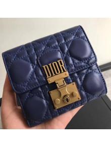 Dior French "Dioraddict" Flap Wallet in Cannage Lambskin Blue 2017