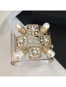 Chanel Resin Square Pearl Cuff Bracelet 2019