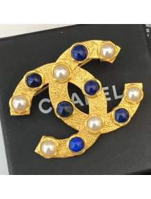 Chanel Vintage Metal Stones CC Brooch Gold/Blue/Pearly White 2019