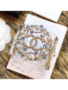 Chanel Resin CC Bloom Crystal Cuff Bracelet Blue 2019