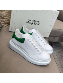 Alexander Mcqueen White Silky Calfskin Crocodile-Like Back Sneakers Green 2021 111808