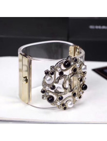 Chanel Resin CC Bloom Crystal Cuff Bracelet Black 2019