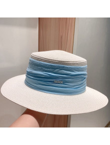 Dior White Straw Hat with Wrap Band Blue 2021