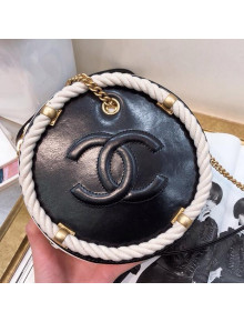 Chanel Crumpled Calfskin En Vogue Small Round Crossbody Bag AS0075 Black/White 2019