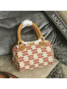 Celine Mini Boston Bag in Textile Canvas with Triomphe Embroidery Fox Red 2021