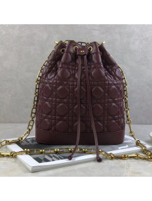 Dior Bucket Bag with Chain in Cannage Lambskin Burgundy 2019