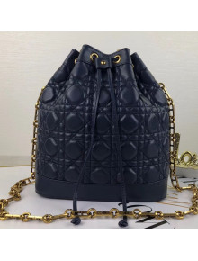 Dior Bucket Bag with Chain in Cannage Lambskin Navy Blue 2019